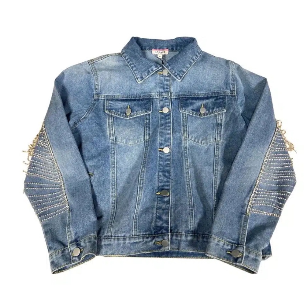 Denim Jacket with Rhinestone Fringe - Picture 2 of 2